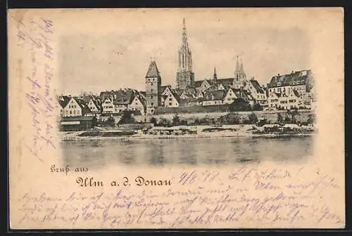 AK Ulm a. D., Teilansicht vom Flussufer aus gesehen