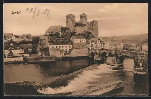 AK Runkel, Lahnpartie mit Brücke