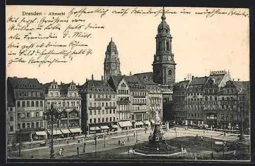 AK Dresden, Altmarkt mit Handlung Friedrich Mundorff
