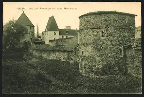 AK Passau, Innstadt, Partie an der alten Stadtmauer