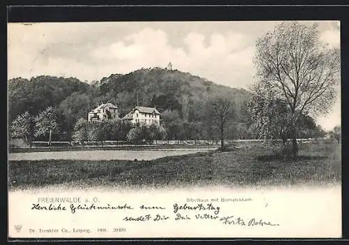 AK Freienwalde a. O., Bibelhaus mit Bismarckturm