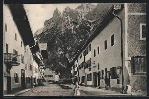 AK Mittenwald, Unterer Markt mit Geschäften