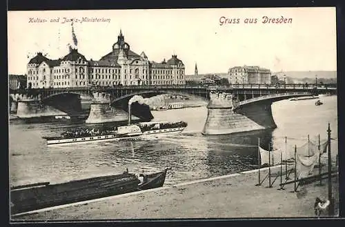 AK Dresden-Neustadt, Kultus-und Justiz-Ministerium mit Brücke