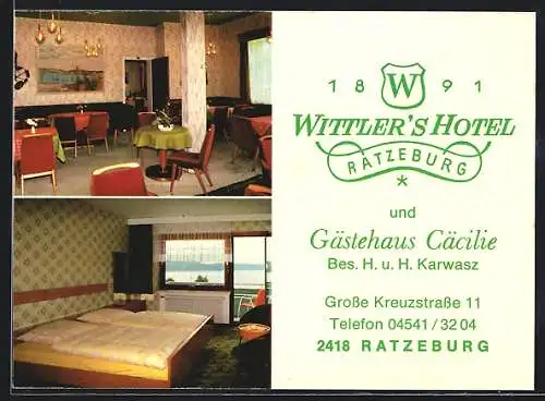 AK Ratzeburg, Wittlers Hotel und Gästehaus Cäcilie, Innenansichten