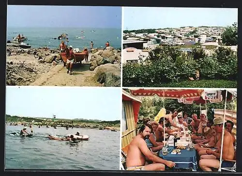 AK Neuteschendorf /Ostsee, Camping Blank-Eck, Badegäste im Meer, Strandleben, Bierzeit