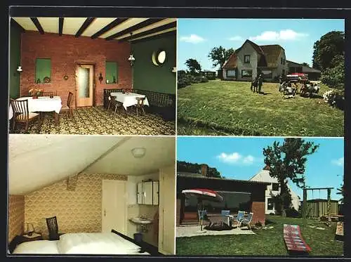 AK Kaiser-Wilhelm-Koog, Bauernhof von Familie Horst Grothusen, mit Innenansicht und Garten