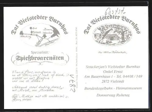 AK Vielstedt, Gasthaus Strackerjan`s Vielstedter Burnhus mit Innenansicht