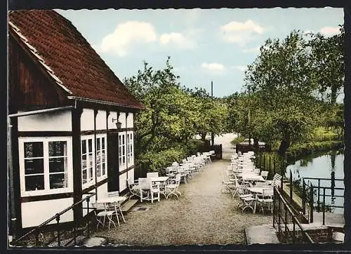 AK Helfern b. Bad Rothenfelde, Café und Pensionshaus zur Klostermühle, Terrasse