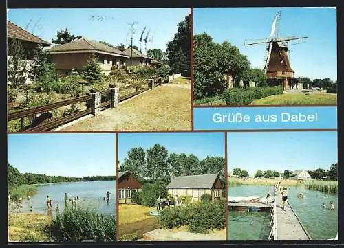 AK Dabel, Reihenhäuser, Windmühle, Dabeler See, Holzendorfer See