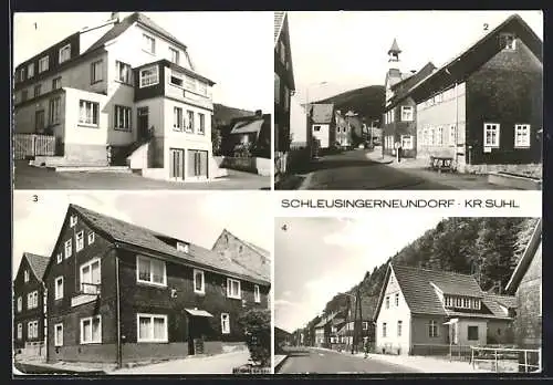 AK Schleusingerneundorf-Suhl, FDGB-Vertragshaus Zum Steinbergsblick, Hauptstrasse mit Rathaus, Gasthaus