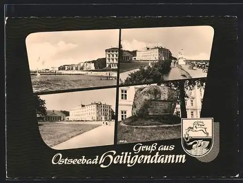 AK Heiligendamm, Denkmalstein für Deutschlands erstes Seebad, Strandpartie, Promenade