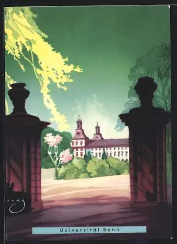 Künstler-AK Bonn, Blick auf die Universität Bonn