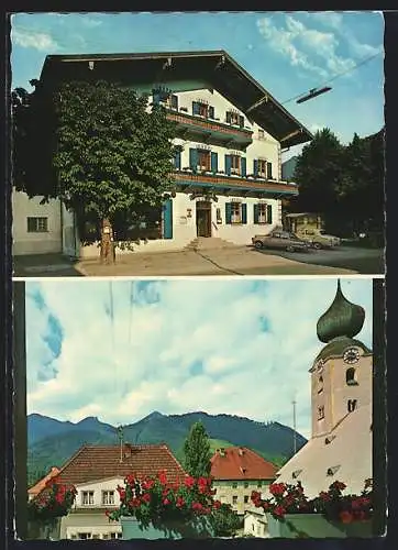 AK Grassau /Chiemgau, Gasthof Hochplatte-Sperrer, Blick vom Balkon in die Berge