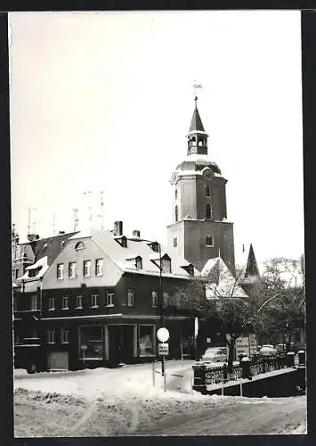 AK Meerane /Sachsen, Blick auf die Kirche im Winter