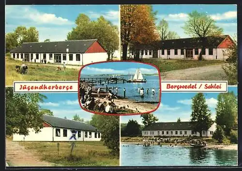 AK Borgwedel /Schlei, Jugendherberge, Strand mit Segelboot