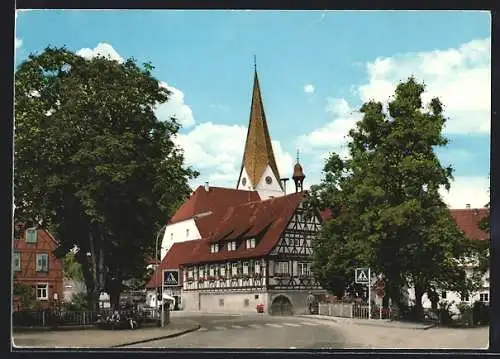 AK Unterweissach b. Backnang, Rathaus und Ev. Kirche