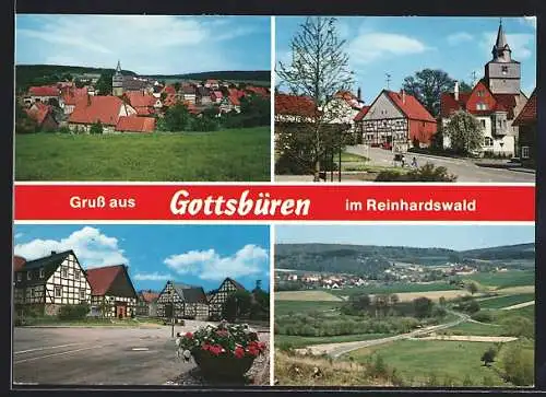 AK Gottsbüren i. Reinhardswald, Kirche, Fachwerkhäuser, Ortsansichten