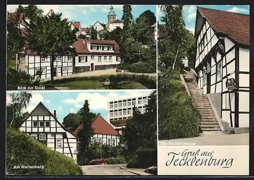 AK Tecklenburg, Am Wellenberg, Wellentreppe, Blick zur Stadt