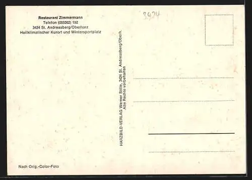AK St. Andreasberg /Oberharz, Restaurant Zimmermann