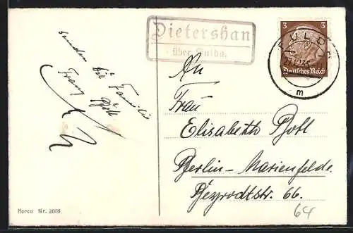 AK Landpoststempel Dietershan über Fulda