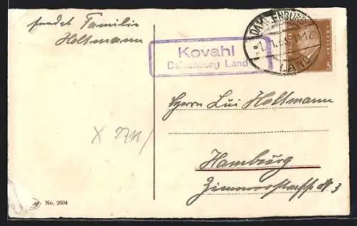 AK Landpoststempel Kovahl, Dahlenburg Land