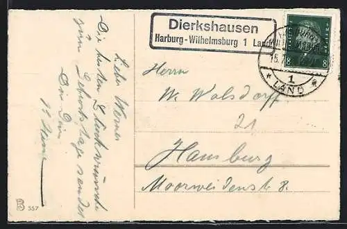 AK Landpoststempel Dierkshausen, Harburg-Wilhelmsburg 1 Land