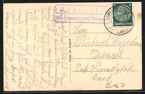 AK Landpoststempel Bentwisch über Himmelpforten (Niederelbe)