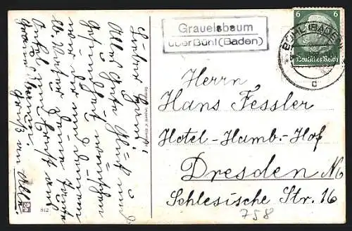 AK Landpoststempel Grauelsbaum über Bühl (Baden)