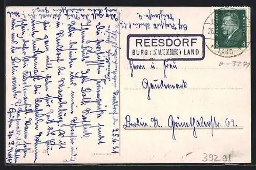 AK Landpoststempel Reesdorf, Burg (Bz. Magdeburg) Land