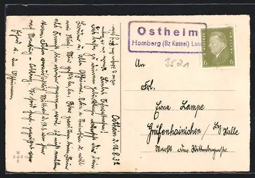 AK Landpoststempel Ostheim, Homberg (Bz. Kassel) Land