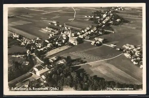 AK Schlossberg b. Rosenheim, Ortsansicht mit Kirche vom Flugzeug aus