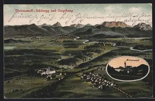 Künstler-AK Eugen Felle: Dietramszell, Schönegg und Umgebung