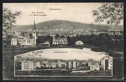 AK Bad Nauheim, Teilansicht v. d. Gradierbauten, Kirche und Johannisberg