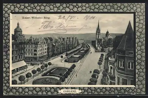 AK Coblenz, Der Kaiser-Wilhelm-Ring, im Steinimitats-Passepartout