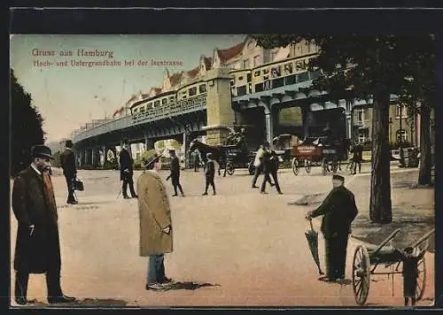AK Hamburg-Harvestehude, Hoch-und Untergrundbahn bei der Isestrasse