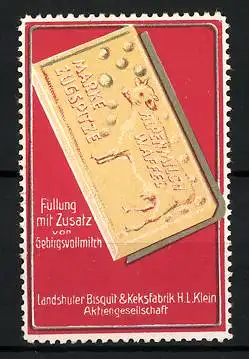 Reklamemarke Zugspitze Alpenmilchwaffel, Landshuter Bisquit- und Keksfabrik H. I. Klein, Waffel