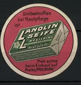 Reklamemarke Lanolin-Seife Pfeilring, Seifenstück