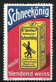 Reklamemarke Schneekönig Seifenpulver wäscht blendend weiss, Dr. Gentner, Schachtel Waschpulver