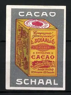 Reklamemarke Cacao der Firma L. Schaal & Cie., Schachtel Cacao