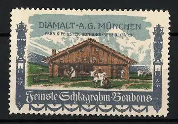 Reklamemarke Feinste Schlagrahm-Bonbons, Diamalt AG München, Bauernhaus