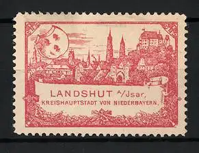 Reklamemarke Landshut a. Isar, Kreishauptstadt von Niederbayern, Stadt und Wappen
