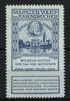 Reklamemarke Mainzer Volks- und Jugendbücher, Wilhelm Kotzde Der Tag von Rathenow, Buch 7