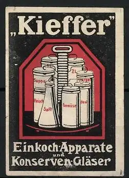 Reklamemarke Kieffer Einkoch-Apparate und Konserven-Gläser