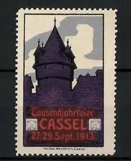 Reklamemarke Cassel, Tausendjahrfeier 1813-1913, Turm