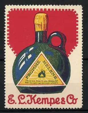 Reklamemarke Fromme Helene, E. L. Kempe & Co., Flasche