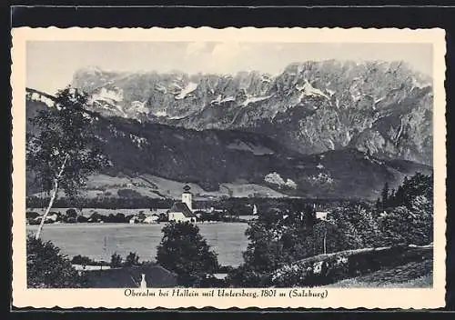 AK Oberalm bei Hallein, Totale mit Kirche und Untersberg