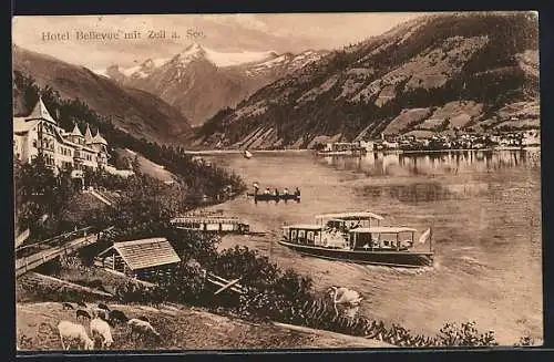 AK Zell a. See, Hotel Bellevue mit Ortsblick