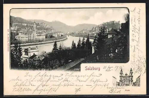 AK Salzburg, Ortsansicht mit Bergpanorama, Dom