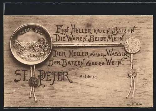 AK Salzburg, St. Peter, Ein Heller und ein Batzen, die waren beide mein, der Heller ward zu Wasser