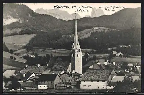 AK Abtenau, Teilansicht mit Kirche und Blick zur Bischofsmütze
